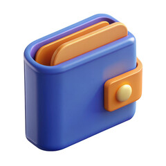 3d render of a blue wallet with orange accents isolated on transparent background