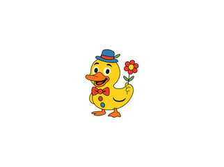 Vector illustration of cartoon duck with flower