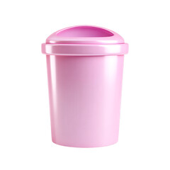 Pink plastic trash can waste receptacle home decor, isolated on transparent background, perfect cutout, PNG