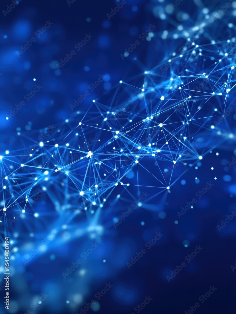 Poster dynamic web of interconnected dots and lines on vibrant blue. technology and communication network i