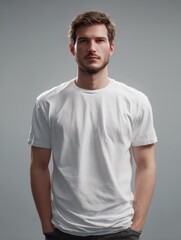 Fototapeta premium guy in basic white t-shirt