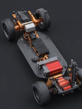 Electric Scotter chassis, to reveal the battery pack, motor, and other key elements, full view of a Scotter, vehicle illustration, Autodesk SolidWorks visualize, trending on vehicle design,