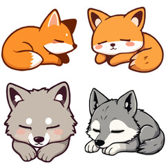 Adorable Sleeping Fox & Wolf Illustrations / Icons