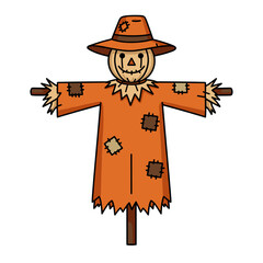 Scarecrow with hat isolated on white background