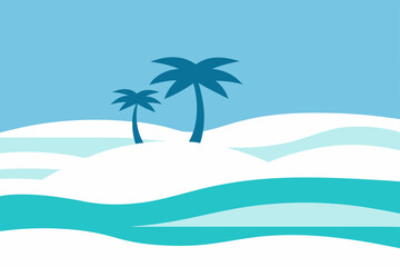 Fototapeta premium Tropical Island Paradise Calm Ocean Waves and Palm Trees Illustration
