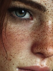 Close-up of a freckled female face