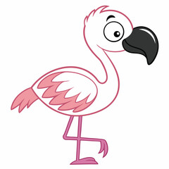 Fototapeta premium Pink Cartoon Flamingo Standing on One Leg bird illustration