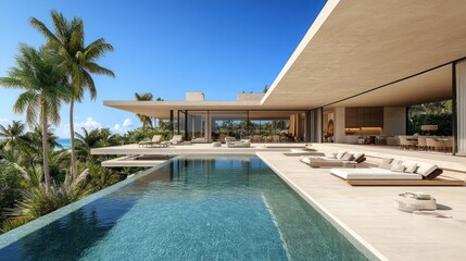 Fototapeta premium Modern beachfront villa with infinity pool
