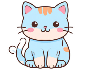 Cute cat sitting kawaii style, transparent background