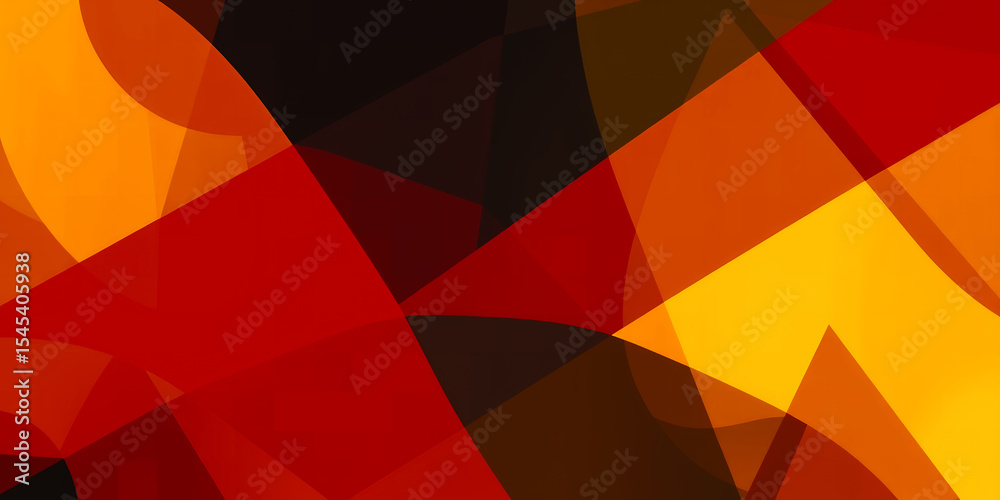 Poster abstract overlapping shapes in shades of red orange and yellow creating a dynamic composition