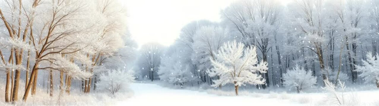 Trees covered in snow and frost in a snowy forest