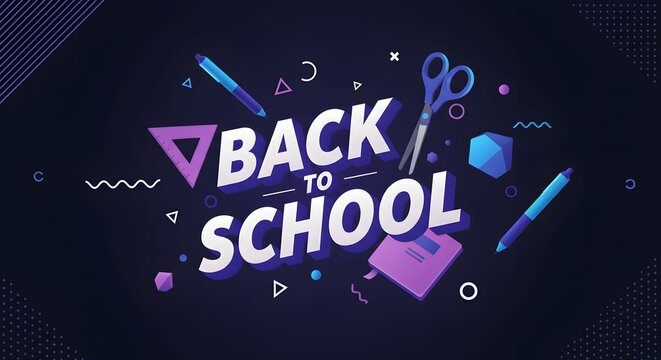 Back to school design with stationery items on a dark blue background theme