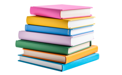 Colorful Stack of Children’s Books with Illustrated Covers, isolated on a transparent background