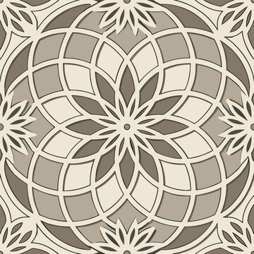 An abstract 3d layered mandala using paper cut depth abstract seamless pattern with flowers