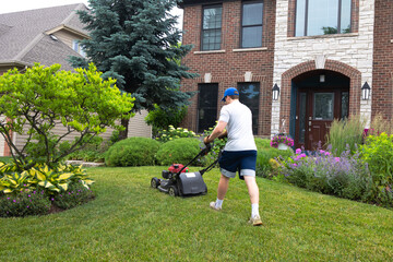 A teenage boy spends summer days mowing lawns in the neighborhood. With sweat on his brow and steady hands, he cuts neat rows through green grass, building work ethic and pride with every pass. 
