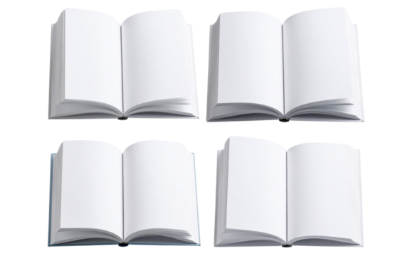 Set of Open Hardcover Book with Curved Pages, isolated on a transparent background