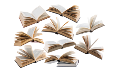 Flying Books with Motion Blur Effect, isolated on a transparent background
