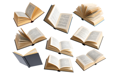 Set of Flying Books with Motion Blur Effect, isolated on a transparent background