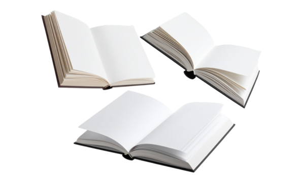 Three Flying Books with Motion Blur Effect, isolated on a transparent background