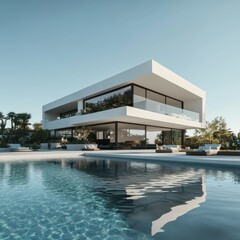 Fototapeta premium Modern white house with pool
