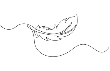 Continuous one line drawing of Bird feather Isolated on white background, Bird feather continuous one line drawing, of Feather Icon. Hand Drawn Symbol Vector Illustration.