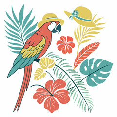Summer Bright tropical design elements. Print on T-shirts,  Vector illustration