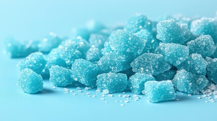 Pile of light-blue, sugar-coated cubes