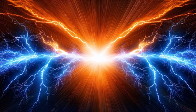 abstract energy clash blue and orange lightning bolts