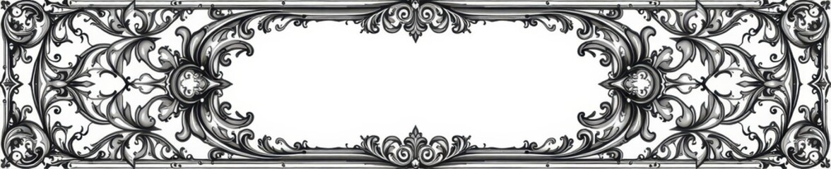 Intricate black & white floral frame, Victorian baroque style , filigree, decorative, ornament