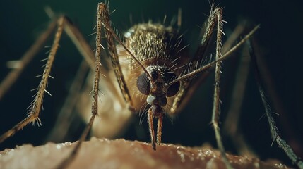 Close-up view of a mosquito feeding on skin