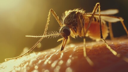 Close-up view of a mosquito feeding on skin