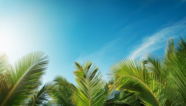 palm trees against the blue sky tropical nature background - Powered by Adobe