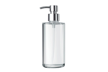 Obraz premium Clear glass pump bottle dispenser isolated on white background