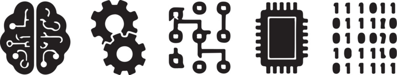 Abstract icons depicting artificial intelligence data processing and computer technology concepts
