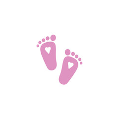 Pink baby footprint isolated on white background.
