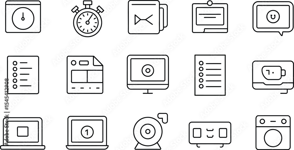 Fototapete various outlined icons arranged in a grid pattern on a white background