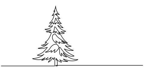 Hand drawn Christmas tree in minimalistic design. Christmas tree with a star. Continuous one line drawing Christmas tree. Christmas tree doodle Isolated. Vector illustration