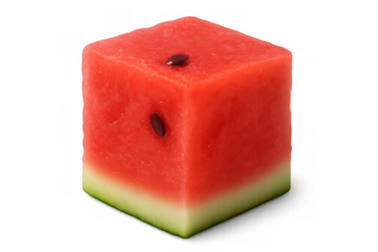 Fresh, juicy cube of watermelon showing seeds and rind, isolated on a transparent background, perfect for summer projects - Powered by Adobe
