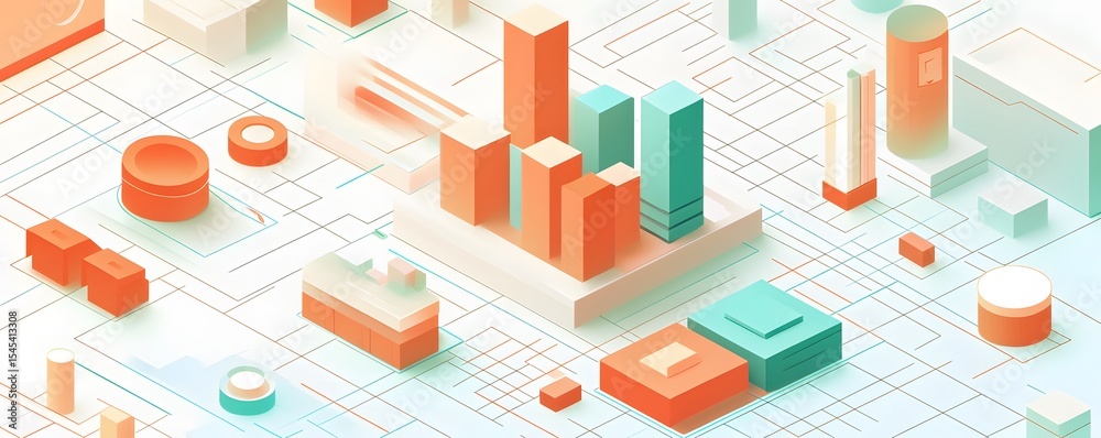 Poster abstract geometric shapes and structures in a modern design, featuring a unique color palette. perfe