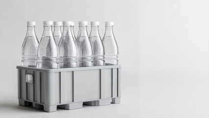 Plastic Crate with natural Water Bottles , Natural Water in Eco Packaging, Eco-product ad, natural lifestyle branding, packaging hero image 