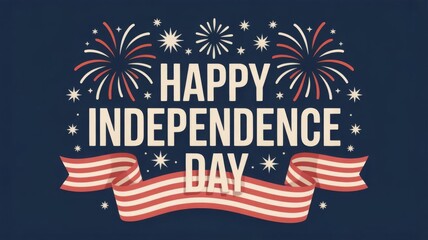4th of July Independence Day – Festive Greeting Card or Invitation with Hand-Drawn Fireworks in Red, White, and Blue. Background for National Holiday Web Banner.

