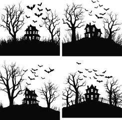 Obraz premium Halloween House Silhouette, Haunted House Silhouette, Spooky House Silhouette