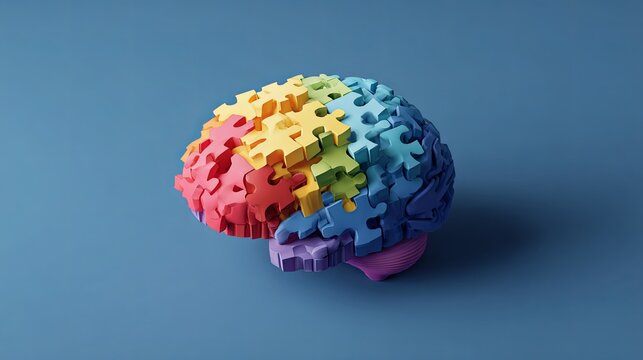 Colorful Puzzle Ball on Blue Background - Autism Awareness Concept