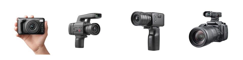 Fototapeta premium Set of Handheld Professional Video Cameras isolated on transparent background