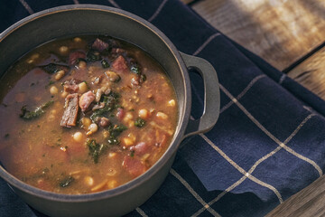a bowl of hearty locro  corn and bean stew