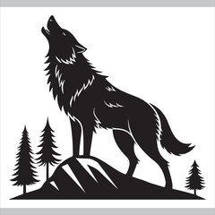 Black and White Vector Illustration of a Wild Wolf Head