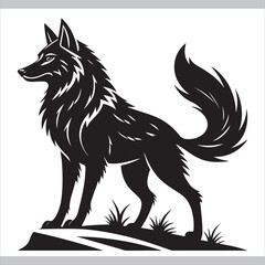 Black and White Vector Illustration of a Wild Wolf Head