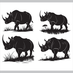 Set of White Rhinoceroses in Wildlife Illustration
