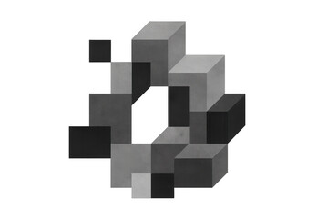 Obraz premium Gray and black cubes forming a circle on a transparent background, creating a modern and abstract composition