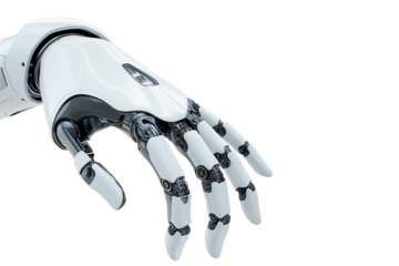 White Robot Arm Making Gesture Isolated on Clear Background